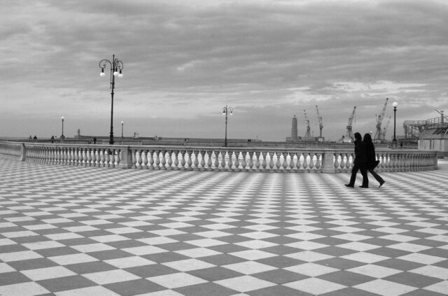 terrasse Mascagni, damier noir et blanc