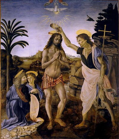 Peinture par Leondardo et son mentor Verrocchio