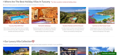 Liste organisée des villas sur la page d'accueil