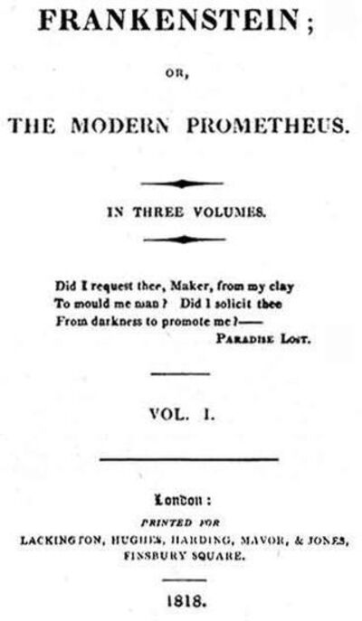 Frankenstein, page de garde de l'édition de 1818