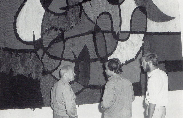 Miró, Delclaux et Royo. Première version de la tapisserie de Tarragone, Usine Aymat, 1970