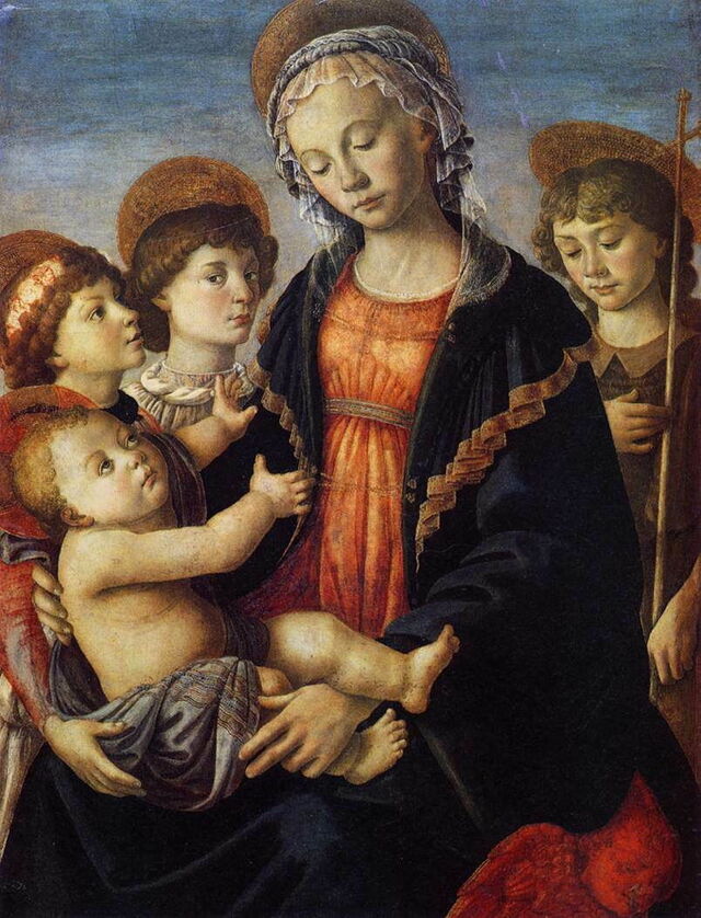 Botticelli, La Vierge et l'Enfant aux deux angles et le jeune saint Jean-Baptiste