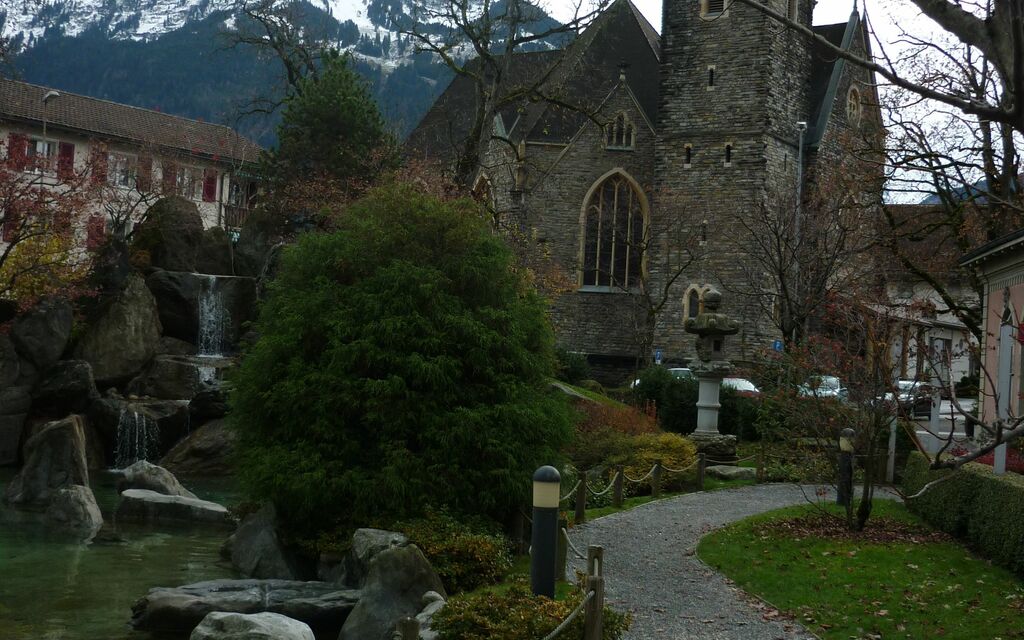 Old stone church in the city of Interlaaken