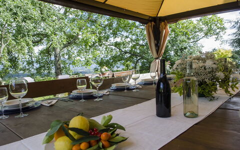 Villa Flora: Propriété, Immobilier, Porche, Patio, Bâtiment, Pièce, Recours, Ombre, Vacances, Maison