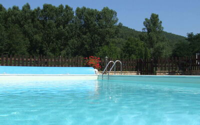 The fenced swimming pool area