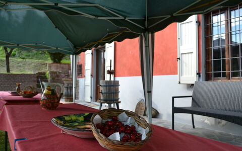 Agriturismo Il Giaggiolo without Pool: Propriété, Pièce, Patio, Bâtiment, Ombre, Canopée, Table, Tente, Meubles, Maison