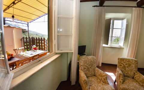 Alla Collina Del Sole: Meubles, Fenêtre, Bâtiment, Bois, Salon, Design Intérieur, Ombre, Lampe, Canapé, Rideau