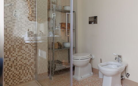 Appartamento Mancini: Luminaire Plomberie, Toilette, Salle De Bains, Siège De Toilette, Design Intérieur, Sol, Sol, Plomberie, Porte De Douche, Bois