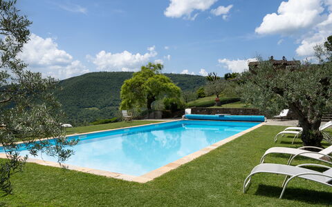 Villa Olivi - Subbiano, Toscana, Pool And Nature: L'Eau, Nuage, Plante, Ciel, Propriété, Piscine, Arbre, Paysage Naturel, Plan D'Eau, Ombre