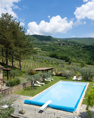 Villa Olivi - Subbiano, Toscana, Pool And Nature: Plante, L'Eau, Nuage, Ciel, Propriété, Piscine, Bleu Azur, Arbre, Paysage Naturel, Montagne
