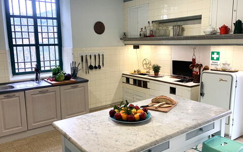 Massarosa Front Lake, The Gargoyles: Cuisine, Comptoir, Appareil De Cuisine, Cabinetry, Sol, Evier, Design Intérieur, Meubles, Cuisinière, Évier