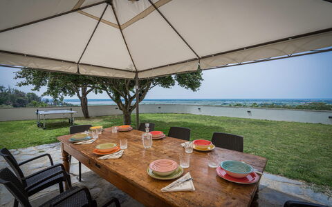 Massarosa Front Lake, The Gargoyles: Table, Meubles, Propriété, Plante, L'Eau, Vaisselle, Chaise, Ombre, Parapluie, Mobilier De Jardin