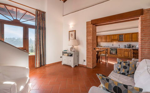 Le Masse - Greve In Chianti, Toscana: Bâtiment, Propriété, Meubles, Confort, Cadre, Bois, Orange, Salon, Télévision, Architecture