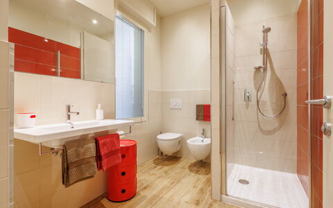 Lucy Florence Charming Modern Apartment Near Piazz: Luminaire Plomberie, Propriété, Robinet, Tete De Douche, Salle De Bains, Douche, Bois, Cabinetry, Miroir