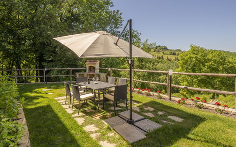 Villetta Cafaggio, Ac, Wifi, Panzano In Chianti: Meubles, Mobilier De Jardin, Table, Chaise, Tableau De Plein Air, Jardin, Parapluie, Table Cuisine Et Salle A Manger, Arrière-Cour, Patio