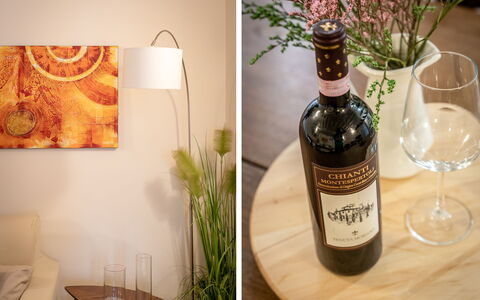 San Cristofano Blu Apartment Santa Croce, Florence: Bouteille, Du Vin, Bar, Bouteille En Verre, Verre, Bouteille De Vin, Drinkware