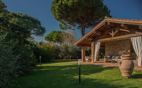 Villa Bolgheri Vermentino Castagneto Carducci: Bois, Toit, Jardin, Ombre, Chalet, Batiments Jardin, Aménagement Paysager, Arrière-Cour, Structure En Plein Air, Biens