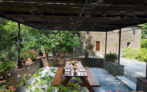 Crognole 6: Meubles, Bois, Table, Chaise, Mobilier De Jardin, Jardin, Tableau De Plein Air, Ombre, Arrière-Cour