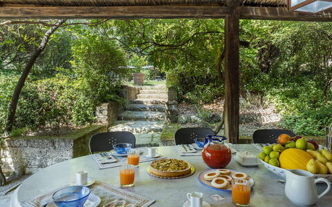 Casale le Querce di Cetona 8: Arbuste, Meubles, Jardin, Mobilier De Jardin, Chaise, Ombre, Arrière-Cour, Aménagement Paysager, Tableau De Plein Air, Table Cuisine Et Salle A Manger