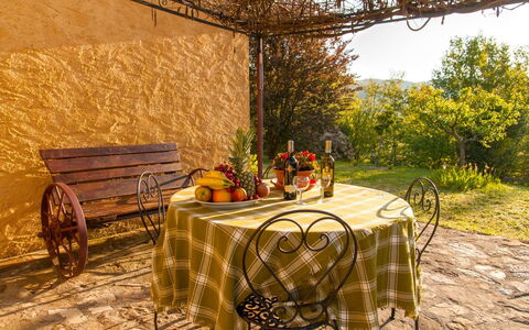 Casa la Primula: Table, Plante, Meubles, Propriété, Tableau De Plein Air, Feuille, Roue, Vaisselle, Mobilier De Jardin, Bois