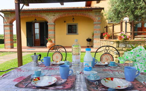 Podere Marcigliano: Vaisselle, Table, Propriété, Meubles, Plante, Vaisselle, Bâtiment, Chaise, Bleu Azur, Drinkware