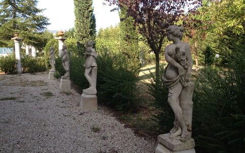 Villa Quattro Mori: Plante, Feuille, Arbre, Ciel, Temple, Sculpture, Statue, Tronc, Art, Herbe