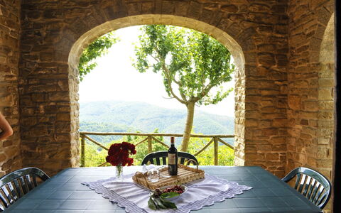 Casetta i Ciliegi: Table, Meubles, Plante, Propriété, Bâtiment, Chaise, Vaisselle, Éclairage, Design Intérieur, Ombre