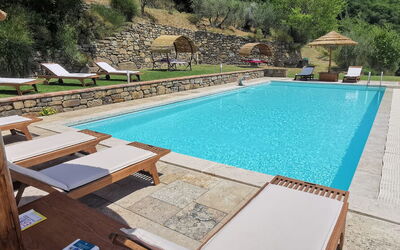 Villa Noceta: L'Eau, Piscine, Propriété, Plante, Bâtiment, Bleu Azur, Mobilier De Jardin, Ombre, Loisir, Chaise